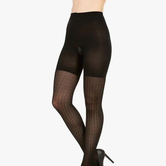 SPANX Assets by Sara Blakely Shaping Tights. Textured Wish Bone. Black. Size 2 - Picture 1 of 10